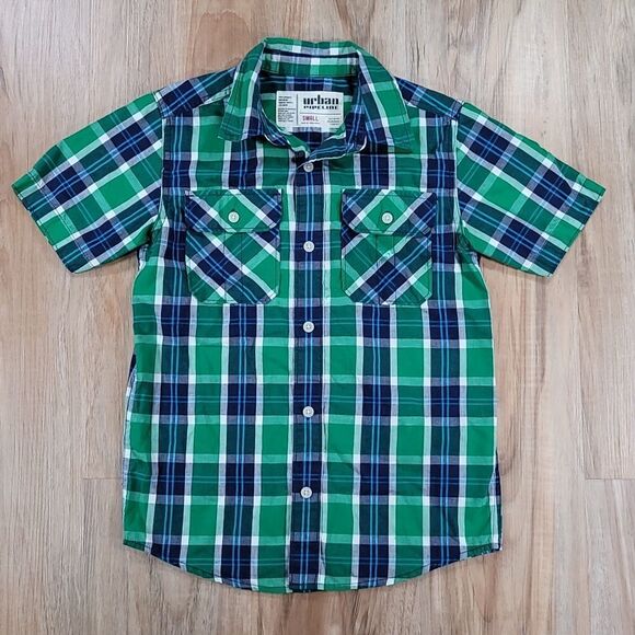 🧡Urban Pipeline Green & Blue Plaid Short Sleeve Shirt Small - Picture 1 of 9